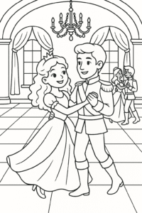 princess and prince dancing coloring page