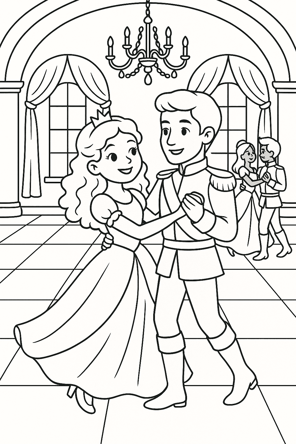 Princess and Prince Dancing at a Royal Ball
